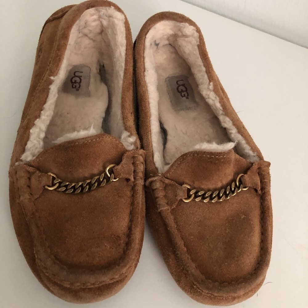 UGG Suede Chain Loafer with Shearling Lining - 8